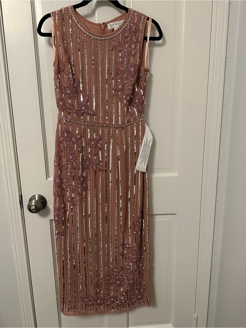 Mac Duggal Blush Pink Beaded Sheath Dress